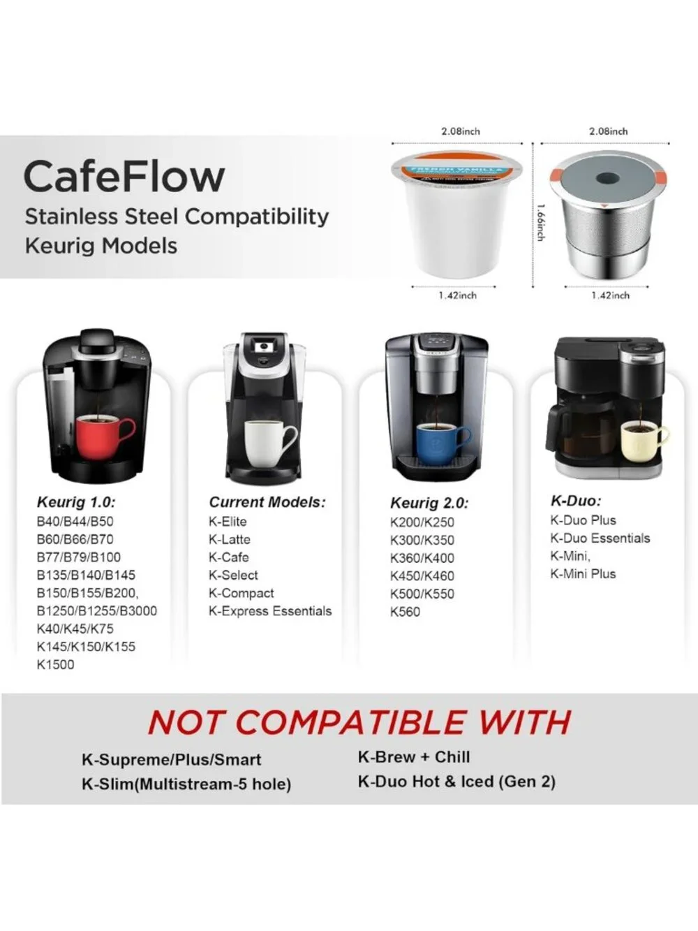 Universal Reusable K Cups & Coffee Pods - Stainless Steel for Keurig 1.0 & 2.0